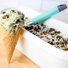 No Churn Pistachio, Chocolate Chip and Coconut Ice Cream