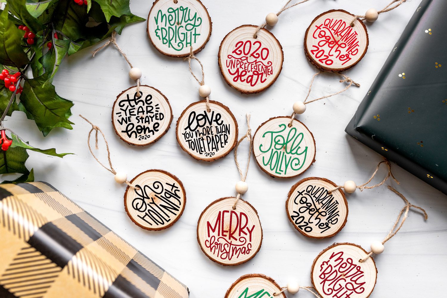 Easy Wood Slice Ornaments with a Cricut & Iron-On - The Homes I Have Made