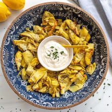 Air Fryer Artichoke Hearts with Garlic Aioli